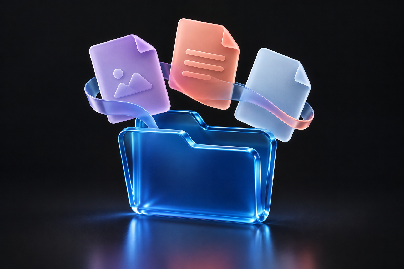 Illustration of shared documents floating above a blue folder.